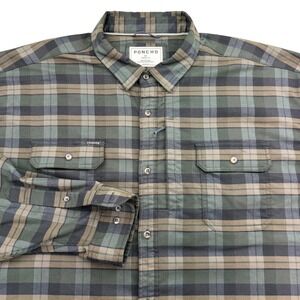 Poncho Shirt Mens 3XL Gray Plaid Long Sleeve Button Up Flannel Magnetic Pockets